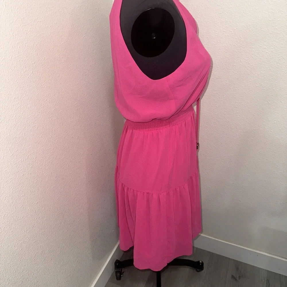 Vince Camuto NWT mini chiffon halter Dress sz 4pink tiered elastic waist Ruffled